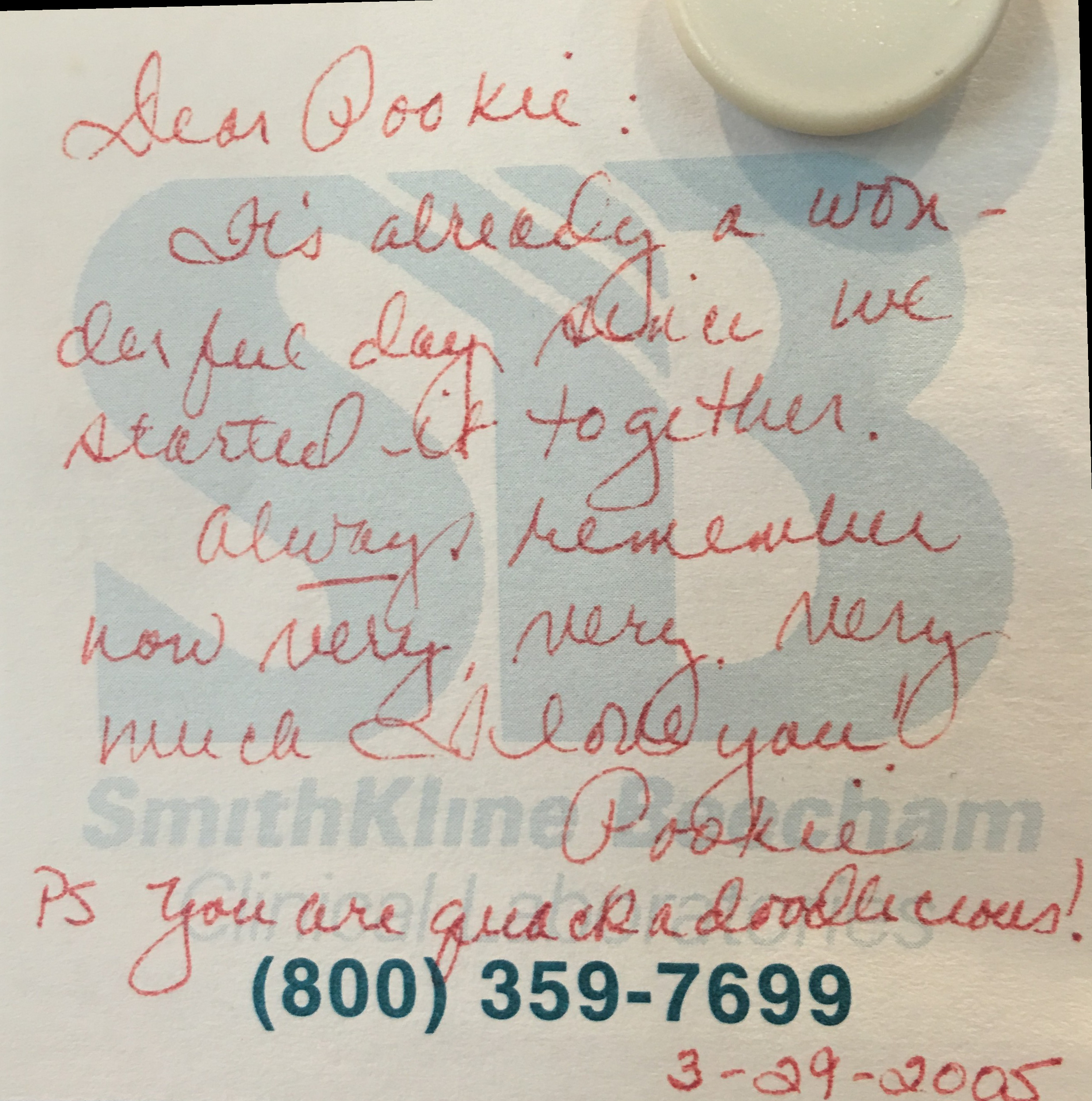 A note from Suzanne written in red ink, dated 3-29-2005